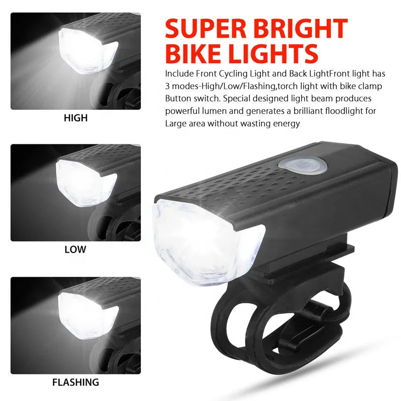 Compre 2 Pague 1 - Conjunto de Luzes para Bicicleta: Frontal e Traseira, Recarregável USB, Fácil Instalação, 3 Modos.